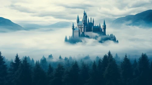 Mystical Castle Amidst Foggy Forest - A Pop Culture Icon