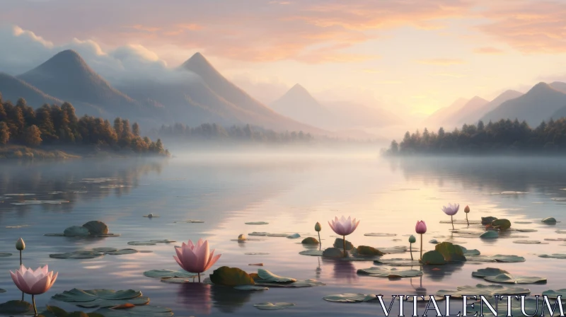 Sunrise Over Lotus Lake: A Celebration of Nature AI Image