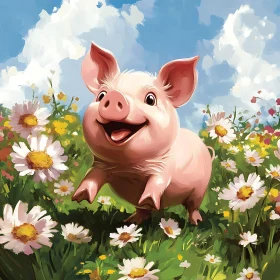 Happy Piglet in a Flower Meadow