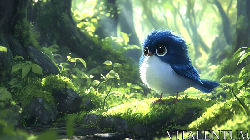 Cute Bird in Forest Light AI Image