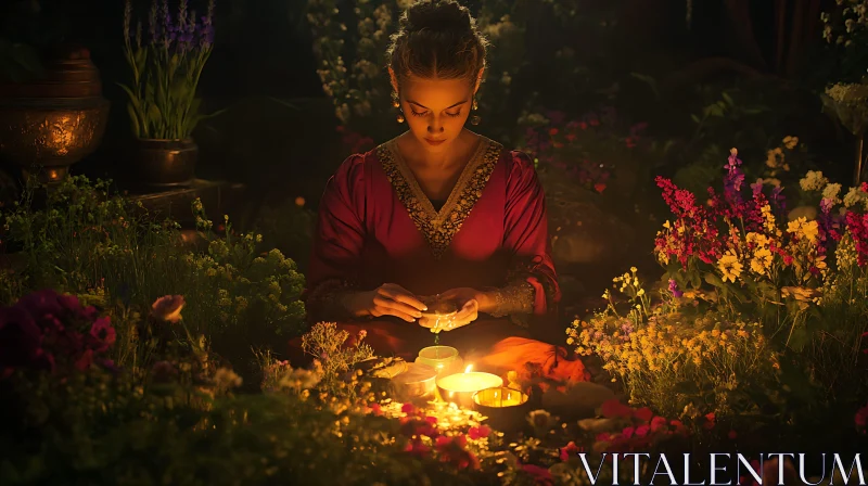 AI ART Candlelit Meditation in Floral Garden