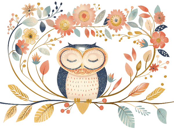 Serene Owl with Floral Accents POD Design