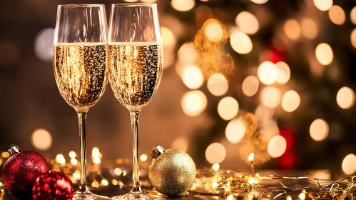 Sparkling Champagne Flutes with Christmas Lights