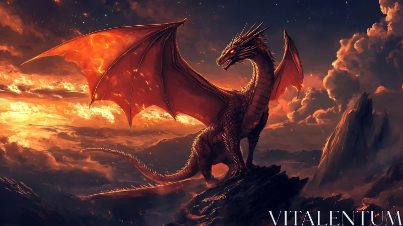 AI ART Red Dragon on a Mountain