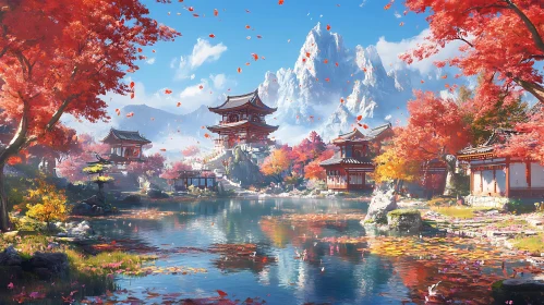 Tranquil Autumn Japanese Temple Scene