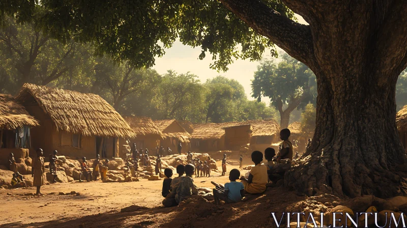 Children in a Traditional African Village AI Image