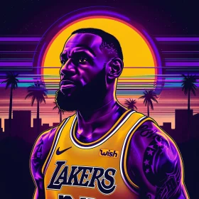 LeBron James - Lakers Star with Vibrant Sunset