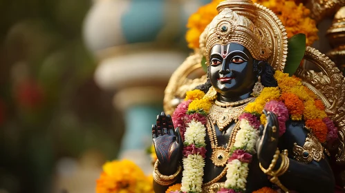 Ornate Hindu God Statue with Gold