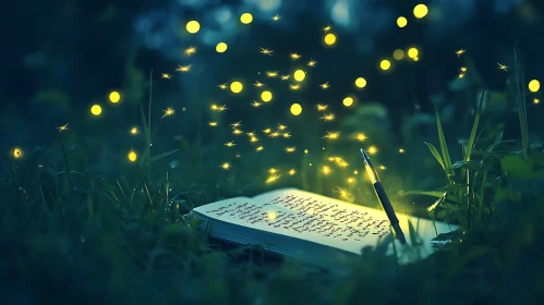 Fireflies and Notebook in the Night