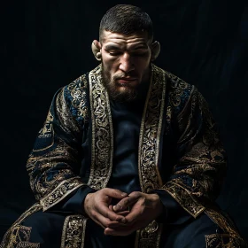 Man in Embroidered Robe Contemplation