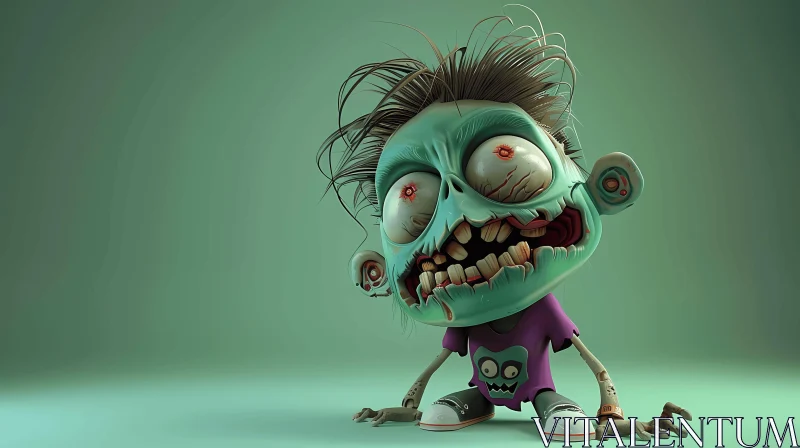 3D Cartoon Zombie Illustration with Green Background AI Image