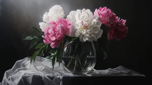 Elegant Peony Arrangement in Glass Vase