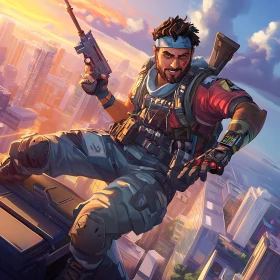 City Guardian: Warrior on Rooftop