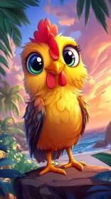 Playful Chicken by the Seaside