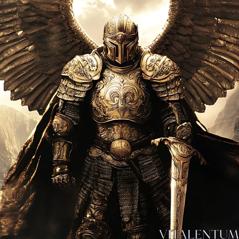 AI ART Armored Angelic Warrior with Sword