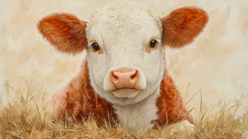 Young Calf in Golden Farmyard