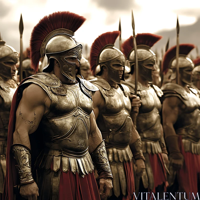 Ancient Spartan Army: Bronze and Red AI Image