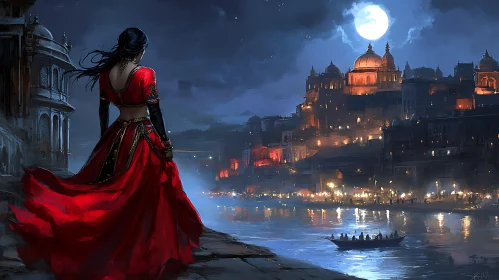 Night View: Lady in Red Gown