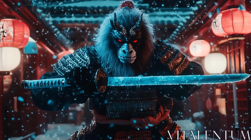 Mystical Samurai in Snowy Ambiance AI Image