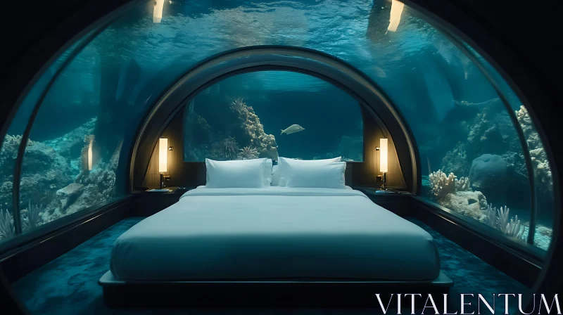 AI ART Elegant Underwater Bedroom with Aquarium View