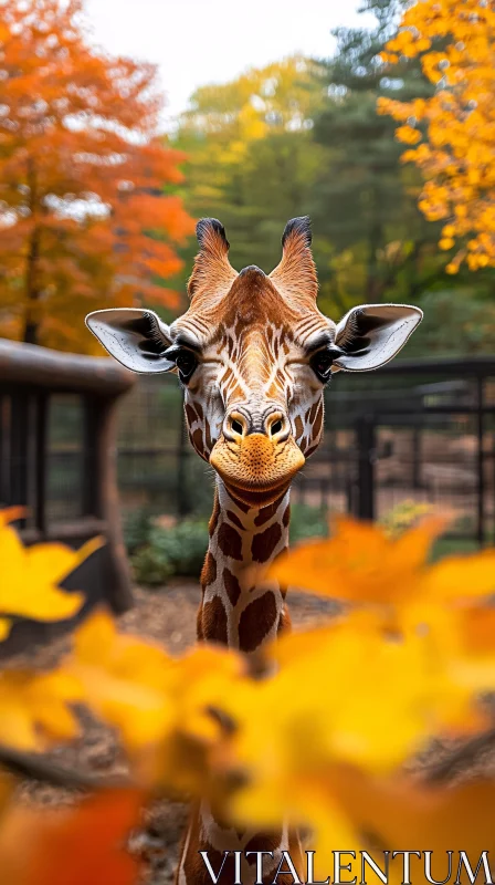 Giraffe Among Autumn Foliage AI Image