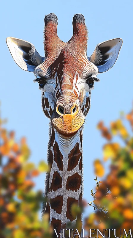 AI ART Giraffe Portrait Amidst Foliage