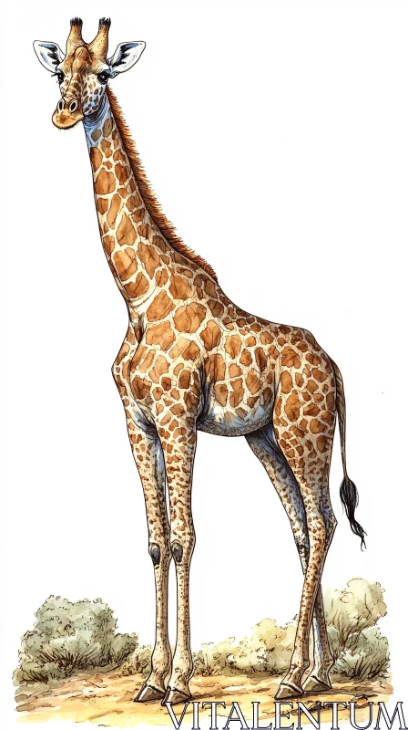 AI ART Illustrated Giraffe in Natural Habitat