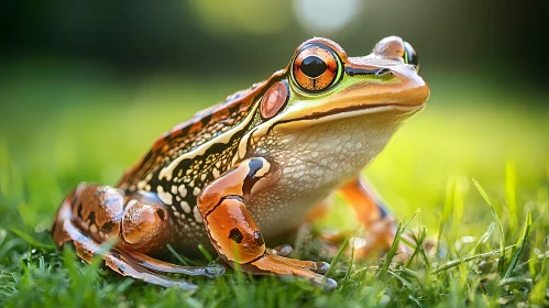 Vibrant Frog on Green Field