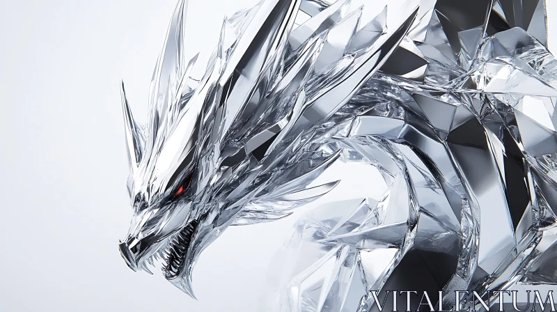 AI ART Silver Crystal Dragon with Red Eyes