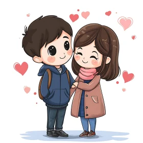 Cute Cartoon Couple Holding Hands Art