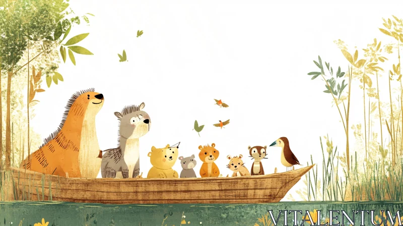 Cute Animated Animals in a Boat AI Image