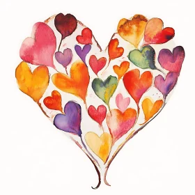 Colorful Watercolor Hearts Forming a Heart Shape