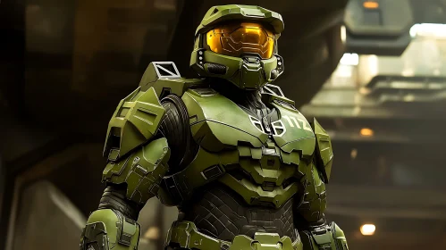 Futuristic Warrior in Green Armor