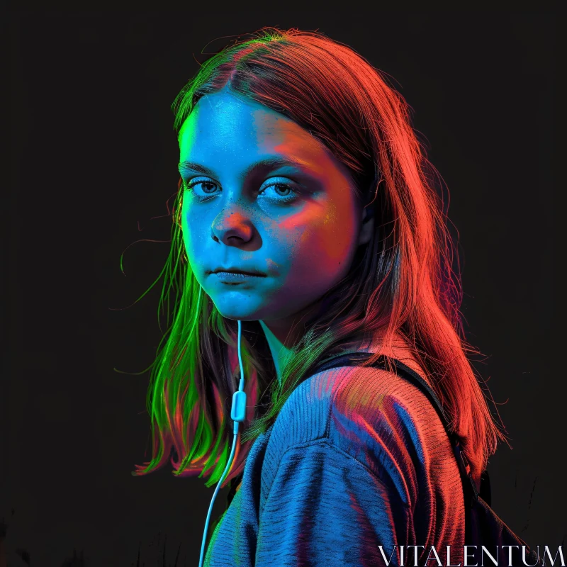 AI ART Greta Thunberg Intense Neon Portrait