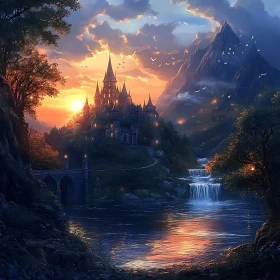 Mystical Castle with Waterfall View