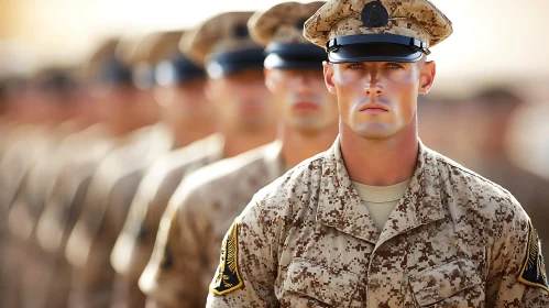 Camouflage Clad Soldiers Standing in Line