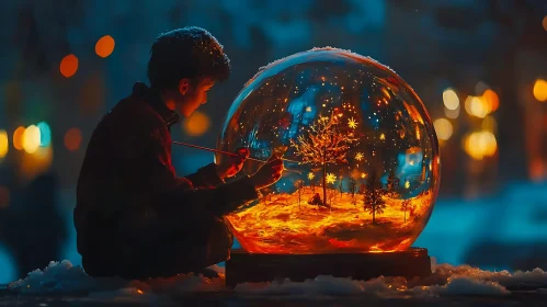 Magical Winter Scene in a Snow Globe