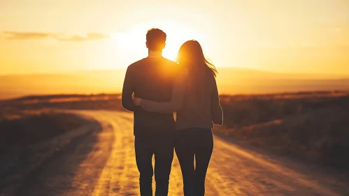 Golden Hour Romance: Couple Walking at Sunset