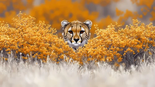 Cheetah Hidden in Colorful Thicket