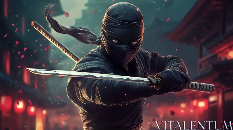 AI ART Shadow Assassin: Ninja in the Night