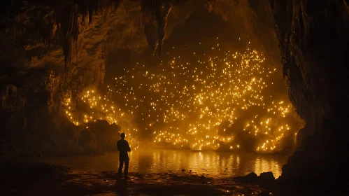 Illuminated Cave with Standing Observer