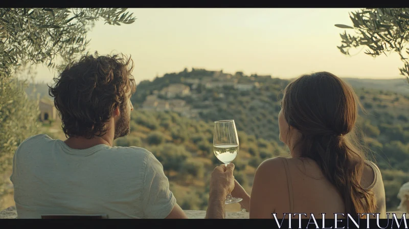 Couple Toasting with Wine at Sunset AI Image