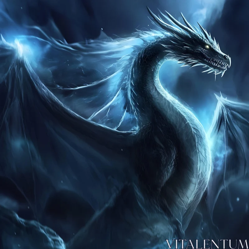 Ethereal Blue Dragon Fantasy Art AI Image