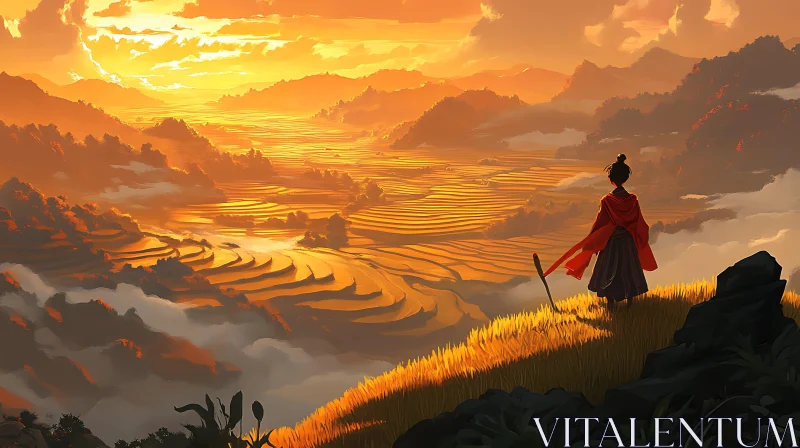 Sunset over Rice Terraces AI Image