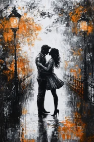 Passionate Lovers in Cityscape Artwork