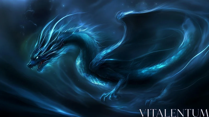 AI ART Fantasy Dragon Art, Blue Creature