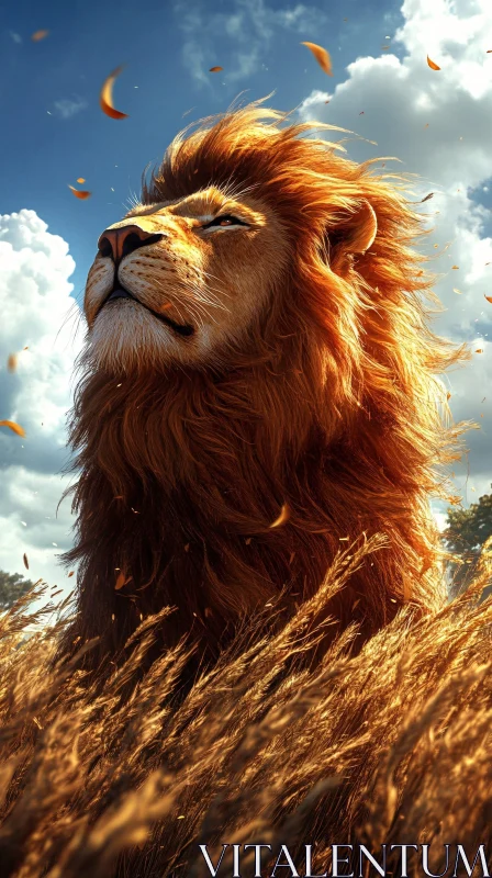 Regal Lion in Sunlit Wilderness AI Image