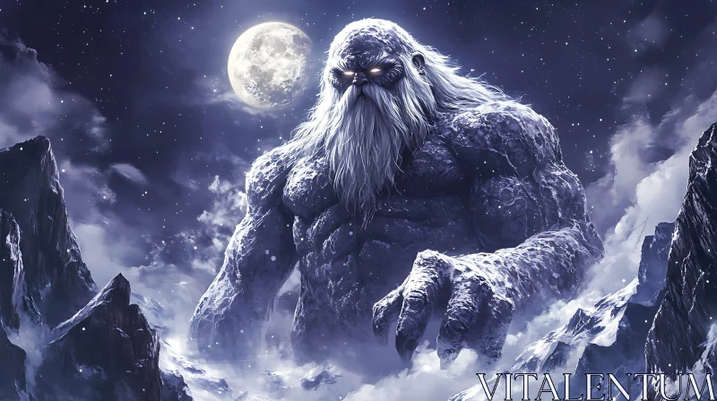 Mystical Yeti in Snowy Mountain Scene AI Image