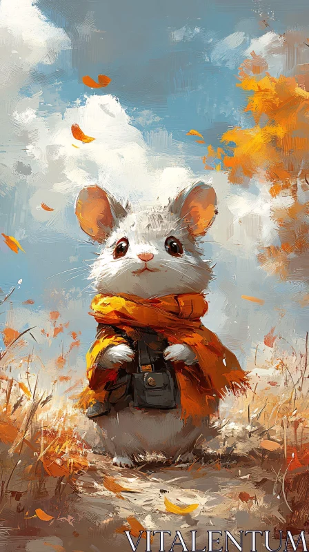 AI ART Autumn Mouse Holding Satchel