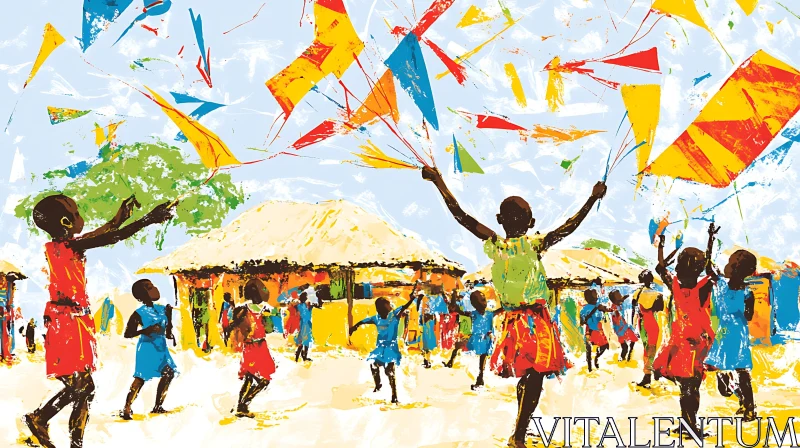 Village Celebration with Kites Artwork AI Image